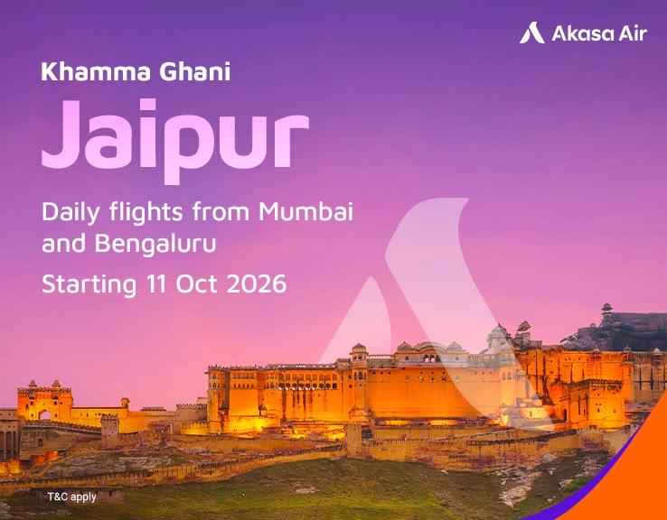 Akasa Air to launch daily direct flights connecting Jaipur with Mumbai & Bengaluru